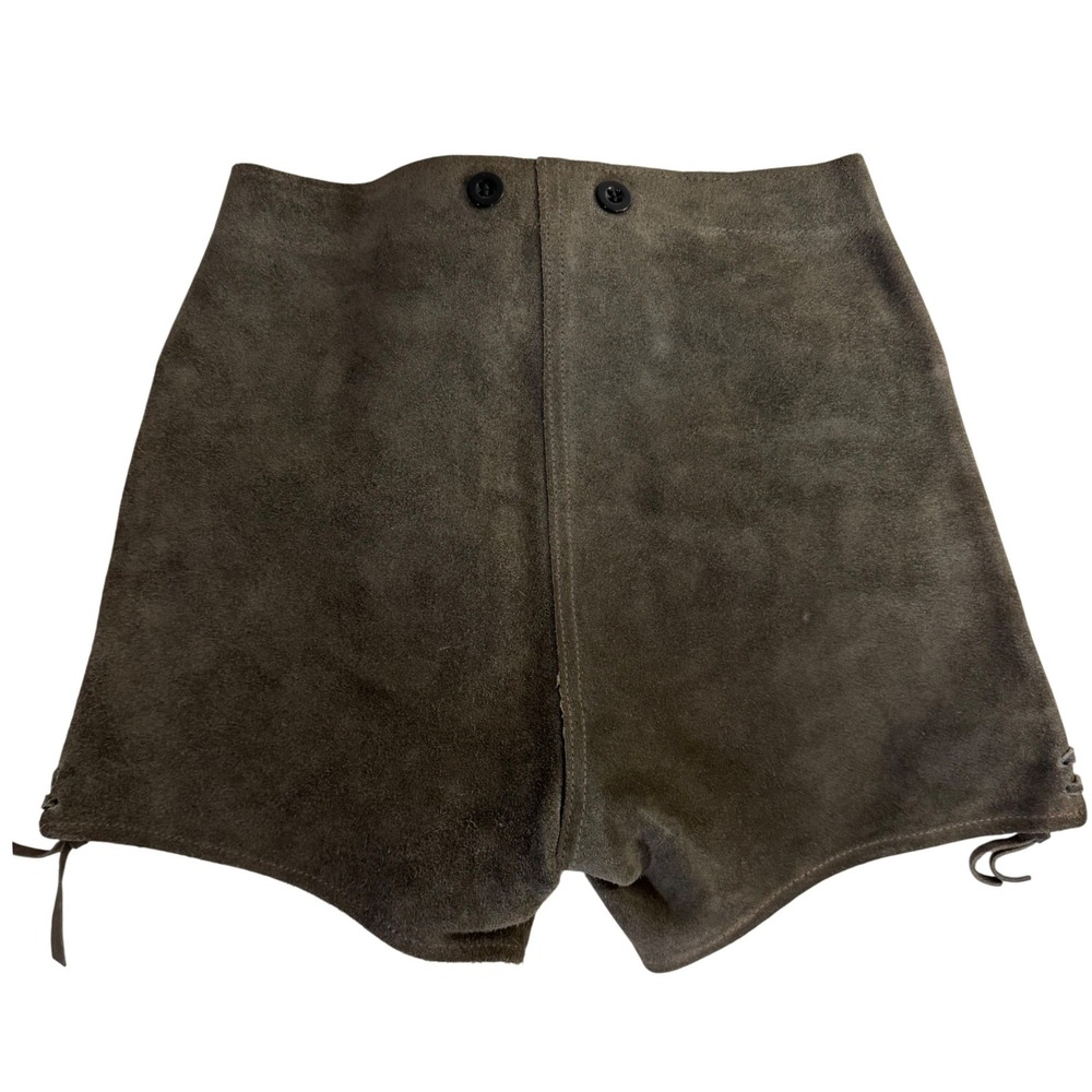 Vintage German Lederhosen Grey Suede Leather Shorts Tie Sides 25" Waist - Picture 4 of 9